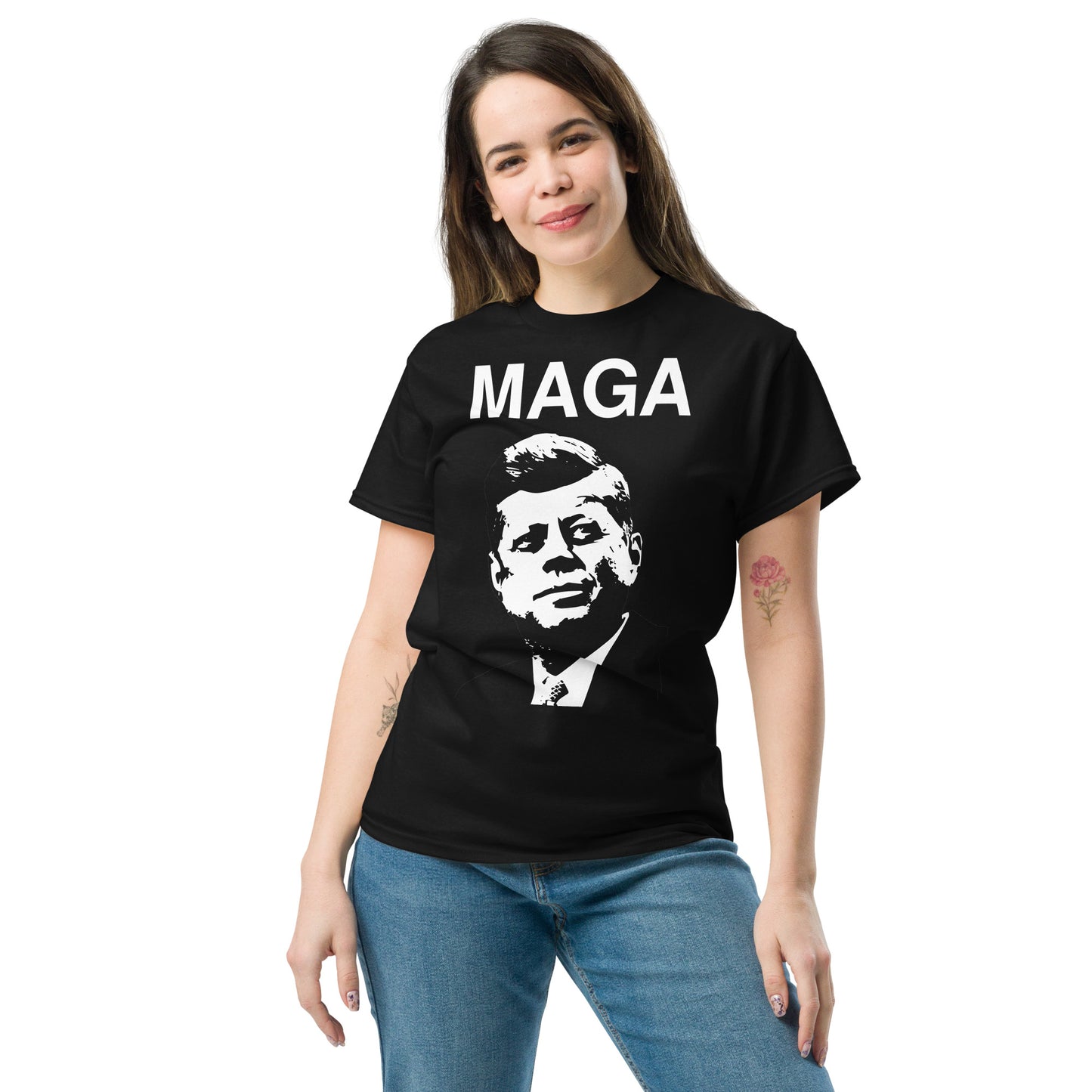 JFK MAGA - White on Black Tee