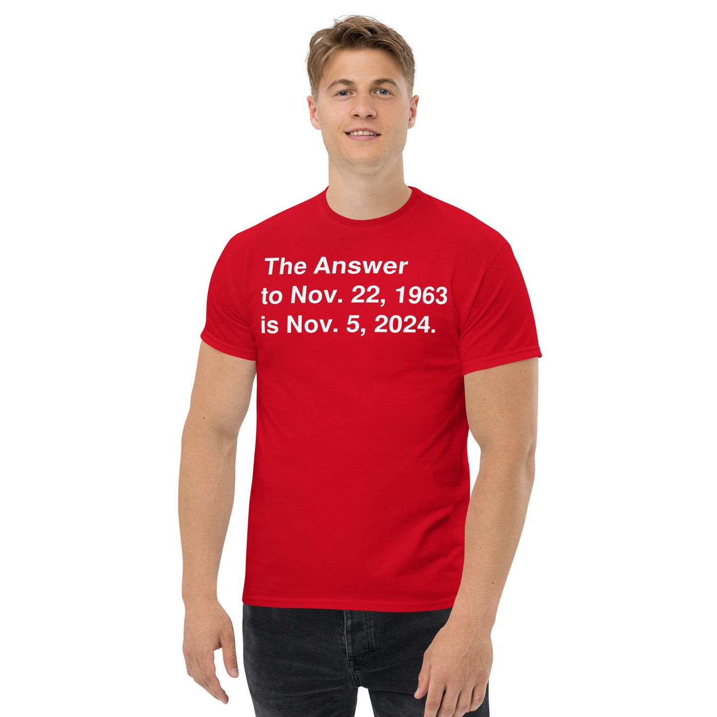 The Answer Tee - White on Black/Red