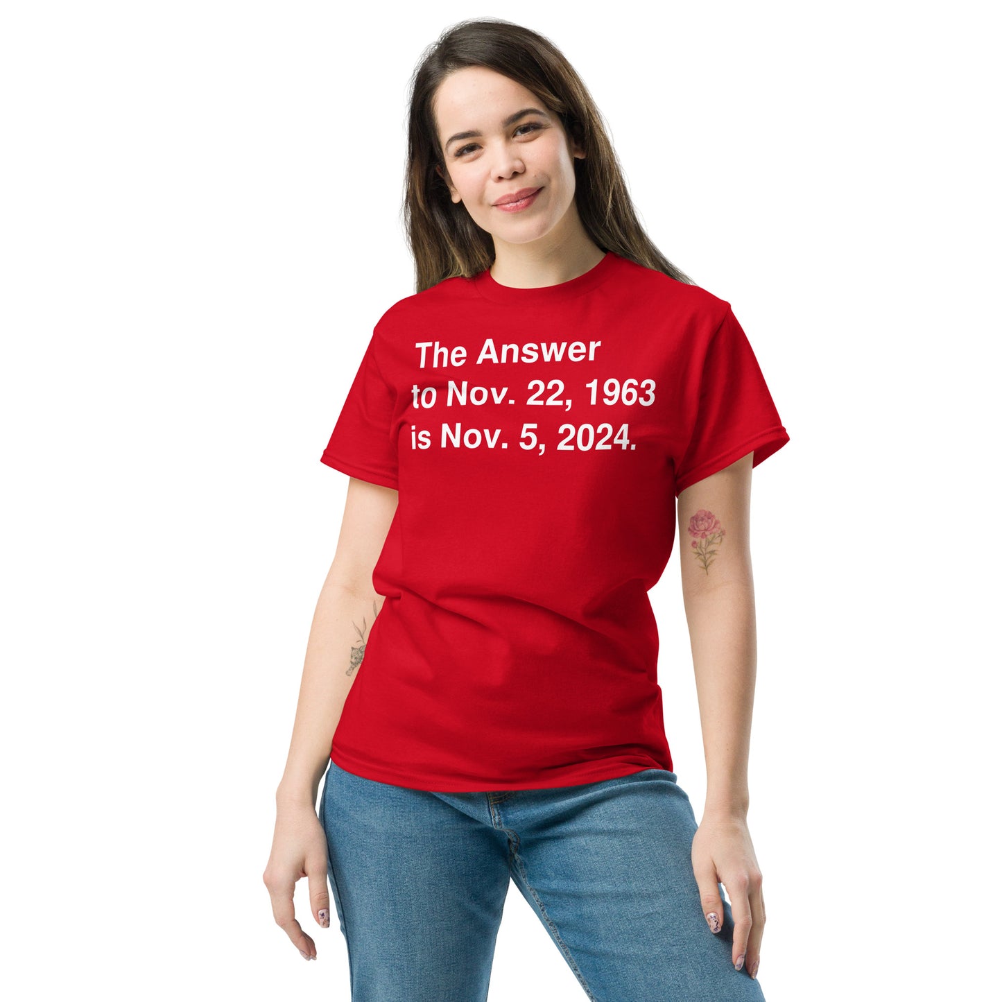 The Answer Tee - White on Black/Red